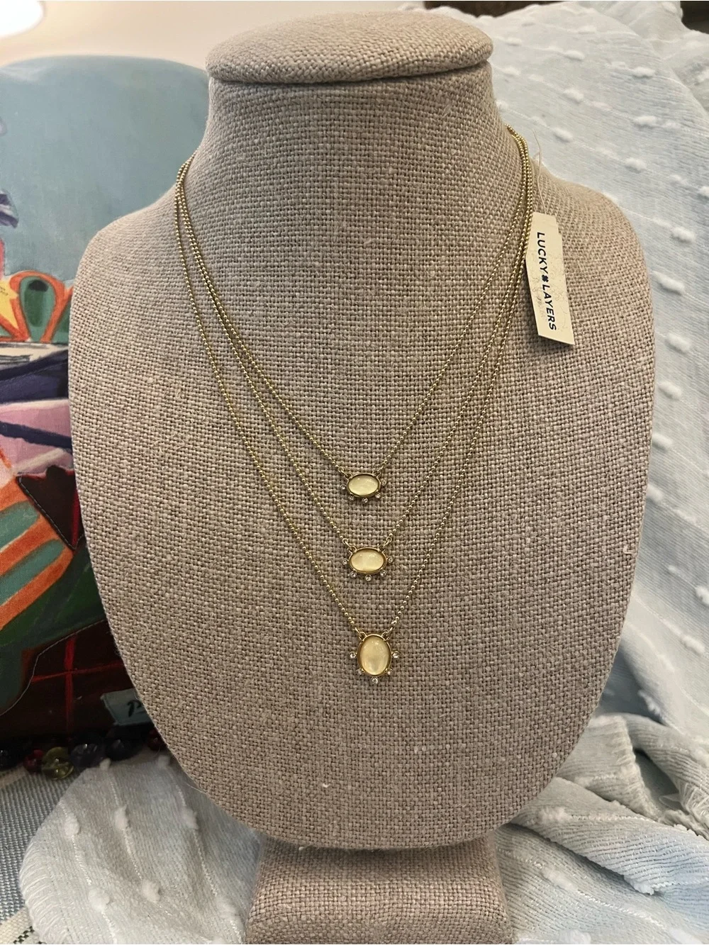 Lucky Brand Gold Three Strand Mother of Pearl Necklace